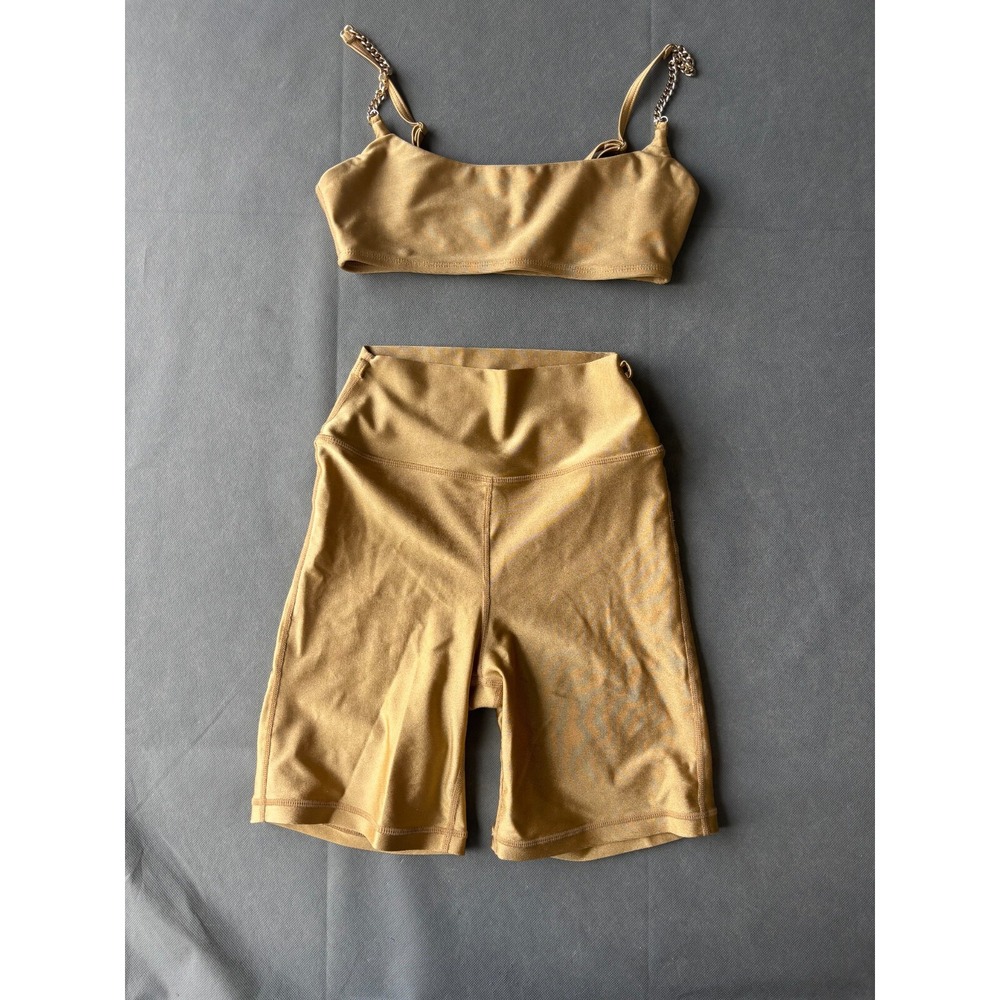 We Wore What Chain Cami Bra Biker Shorts Set Women's XS Gold Adjustable Strap